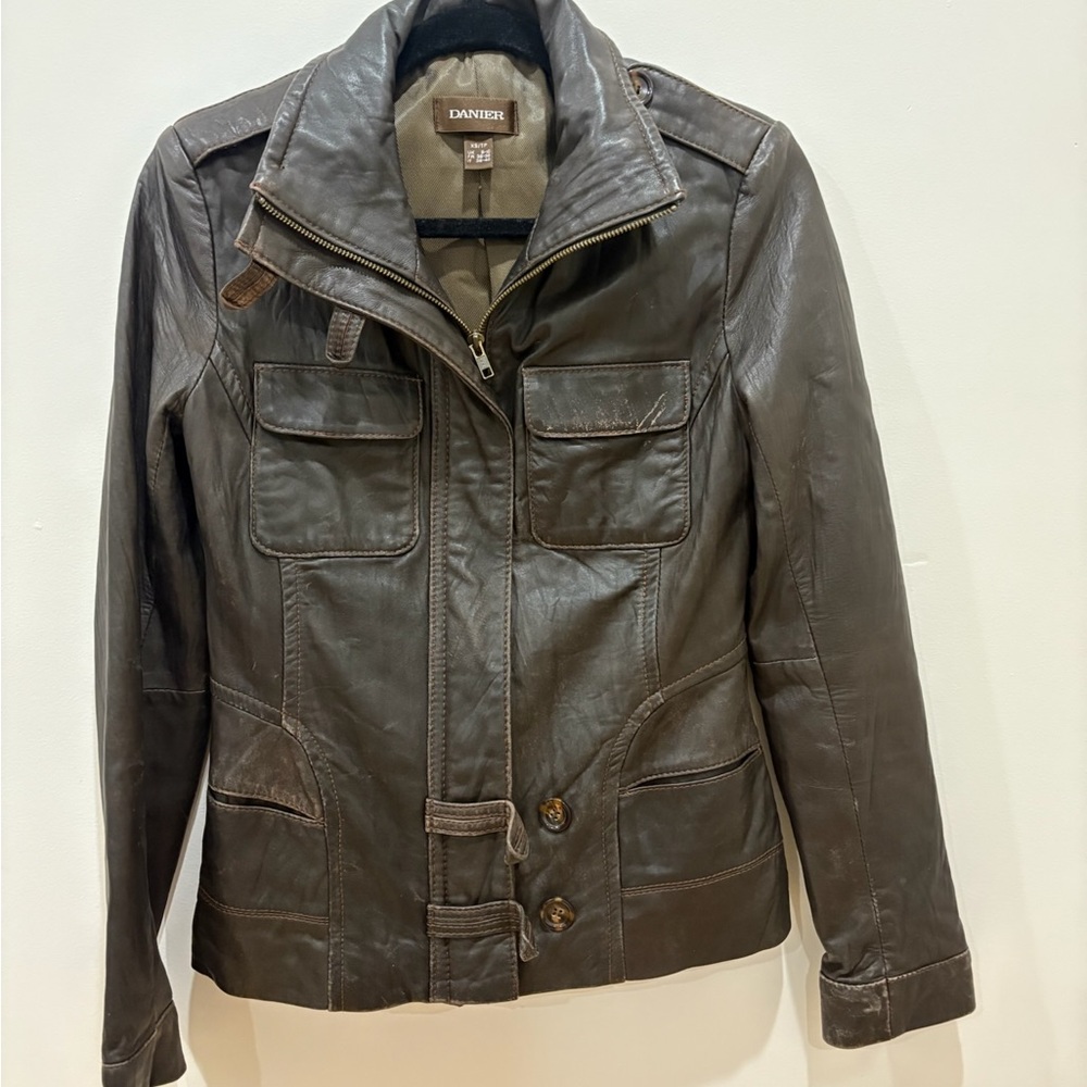 danier authentic brown leather jacket original aesthetic vintage jacket